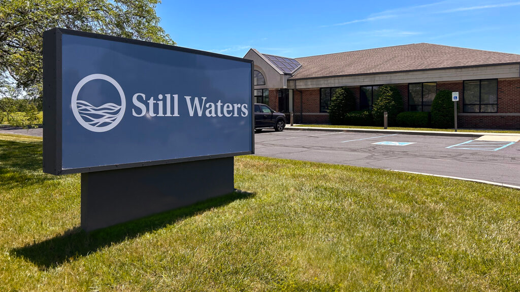 Exterior sign of Still Waters' office